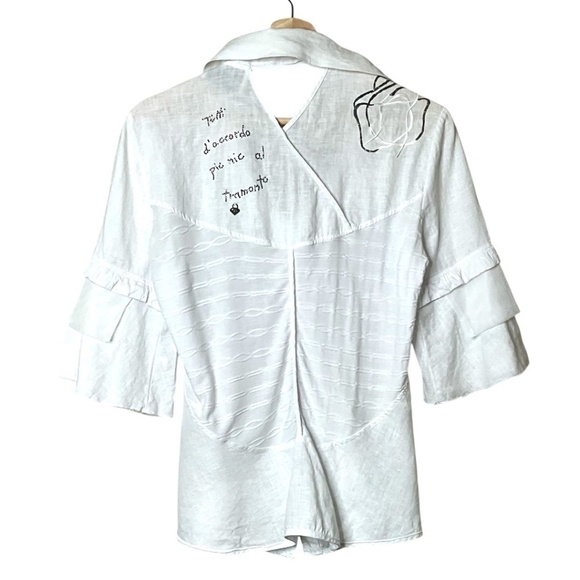 ELISA CAVALETTI 100% Linen 3/4 Sleeve Button Front Blouse Shawl Collar US Sz S - Picture 4 of 9